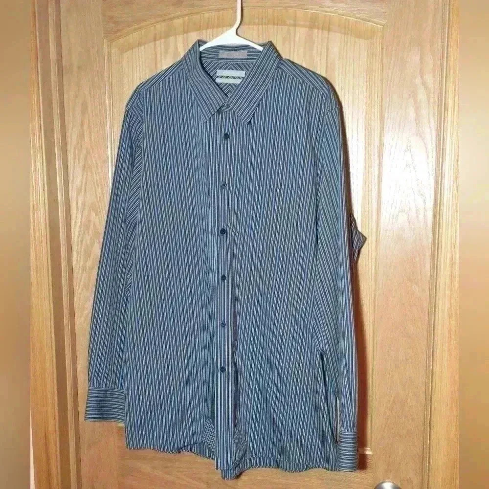 Nordstrom Wrinkle Free Smartcare Men Size XXL Blue strip Long Sleev Casual Shirt